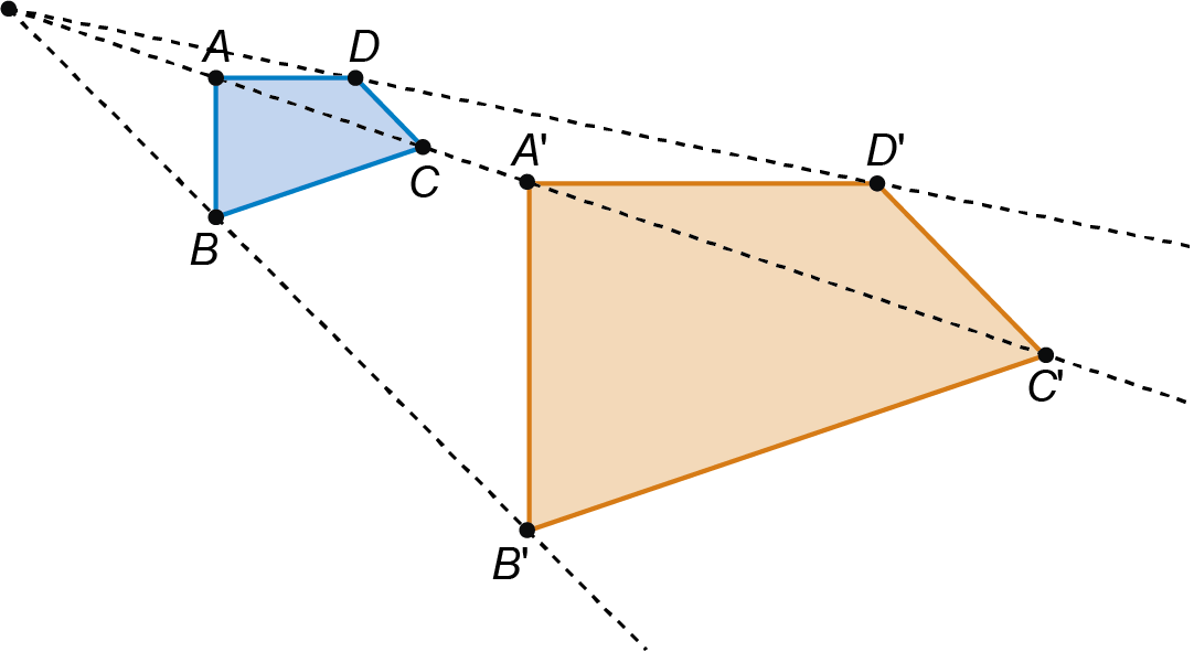Homotetia: quadriláteros [ABCD] e [A'B'C'D'] com centro O
