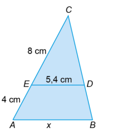 Triângulo ABC com o segmento ED paralelo à base AB