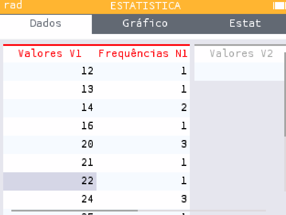 Calculadora — lista de valores e frequências (parte 1)