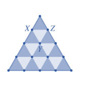 Triângulo subdividido com pontos X, Y e Z