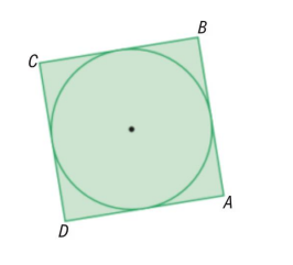 Quadrado ABCD com circunferência inscrita