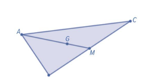 Triângulo ABC com pontos G e M