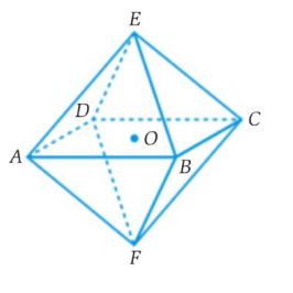 Octaedro regular com pontos A, B, C, D, E, F e O