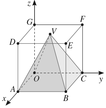 Cubo e pirâmide no referencial Oxyz