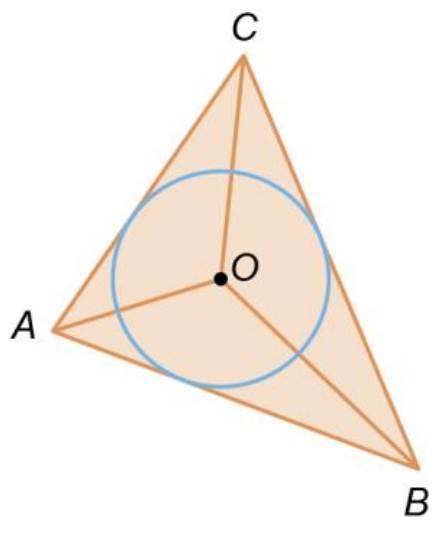 Triângulo ABC com circunferência inscrita e centro O
