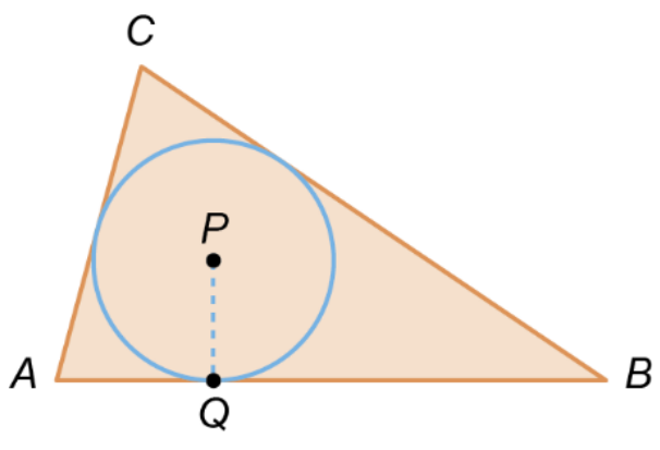 Triângulo ABC com circunferência inscrita