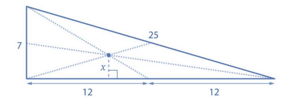 Esquema para a distância do baricentro ao cateto