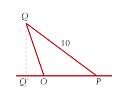 Triangulo OPQ com projecao Q'