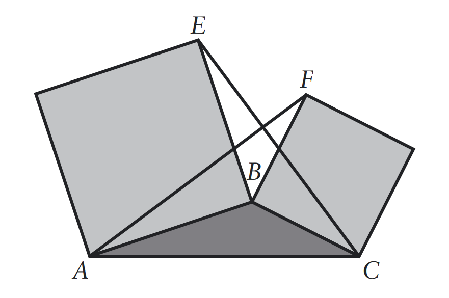 Triangulo ABC com dois quadrados construidos sobre os lados
