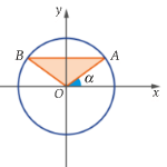 Circunferência trigonométrica com o triângulo OAB, A no primeiro quadrante e B no segundo, com AB horizontal