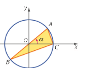 Circunferência trigonométrica com o triângulo ABC, C em (1,0) e AB diâmetro