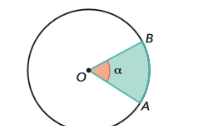 Circunferência de centro O com o setor circular AOB de amplitude alfa