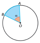 Circunferência de centro O com o setor circular AOB
