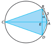 Quadrilátero ABCD inscrito numa circunferência, com a diagonal AC mediatriz de BD