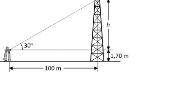 Topógrafo a medir uma torre com um ângulo de 30 graus