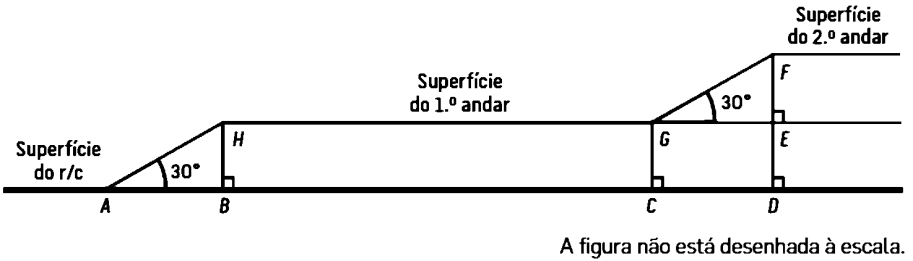 Estrutura de três pisos com duas escadas rolantes