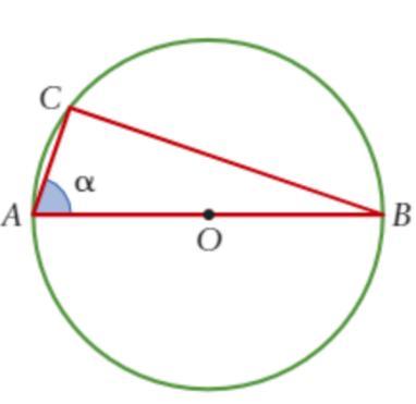 Triângulo ABC inscrito numa circunferência com AB como diâmetro