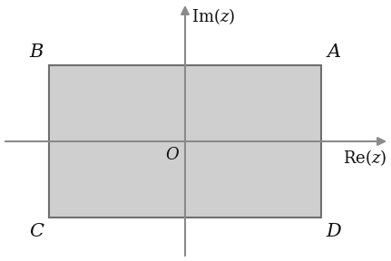 Retângulo ABCD centrado na origem, com A no 1.º quadrante, B no 2.º, C no 3.º e D no 4.º quadrante