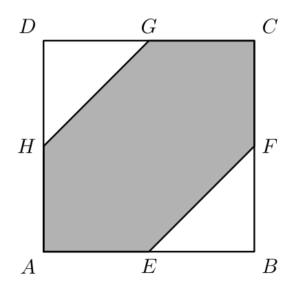 Quadrado [ABCD] com região sombreada [AEFCGH]