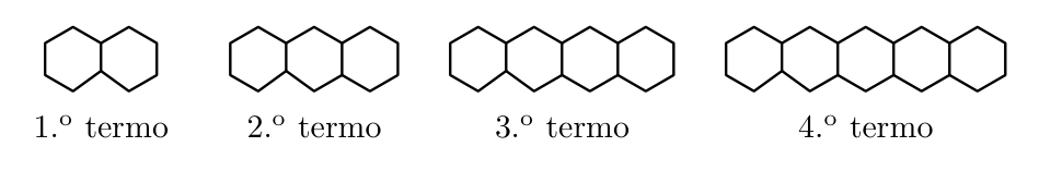 Quatro primeiros termos: tira de hexágonos