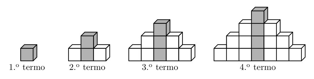 Quatro primeiros termos: pirâmides de cubos