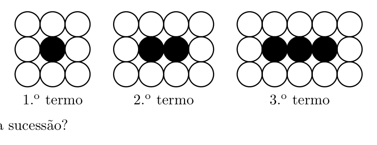 Três primeiros termos: círculos brancos e pretos