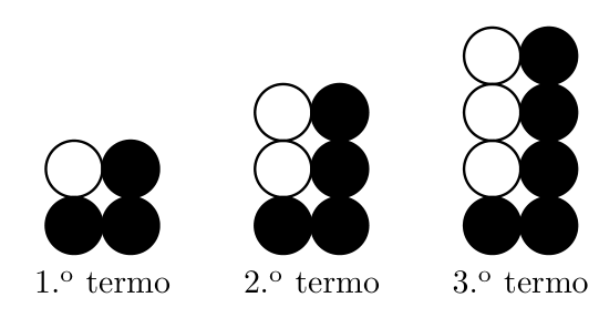 Três primeiros termos: bolas brancas e pretas