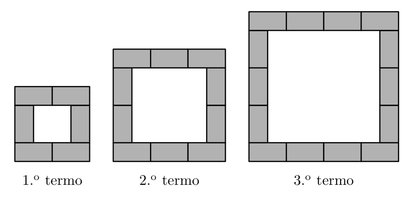 Três construções: molduras quadradas de peças retangulares