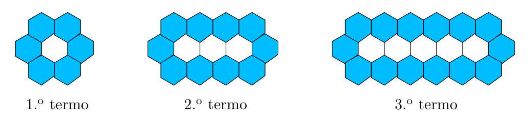 Três primeiros termos: anéis de hexágonos
