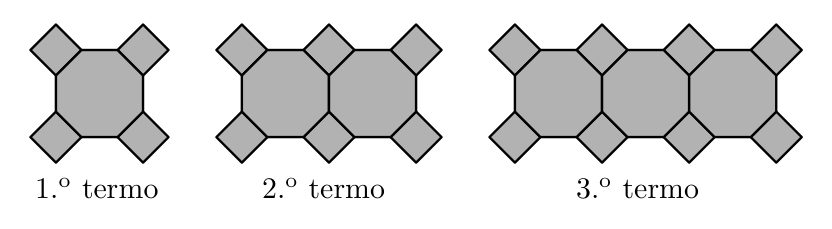 Três primeiros termos: octógonos e quadrados