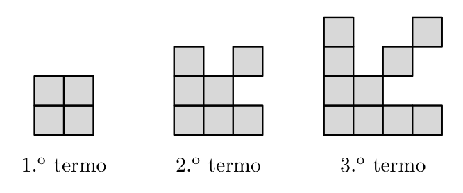 Três primeiros termos: figuras em L com quadrados
