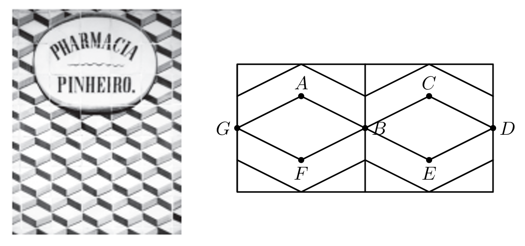 Esquema de dois azulejos da Farmácia Pinheiro