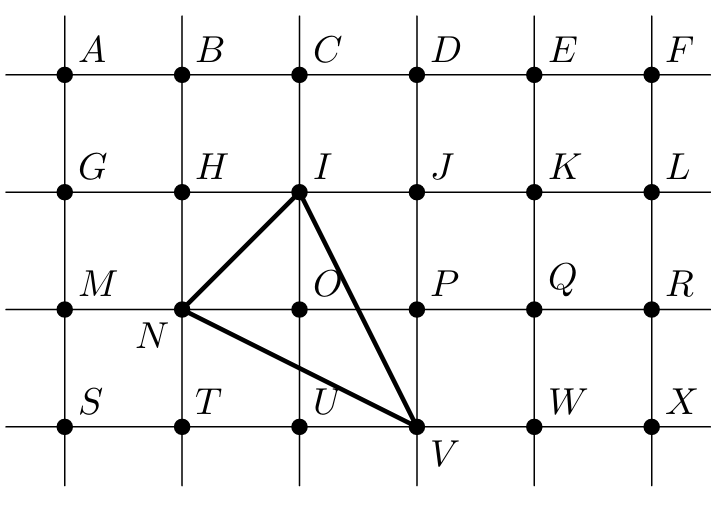 Quadriculado com pontos A a X