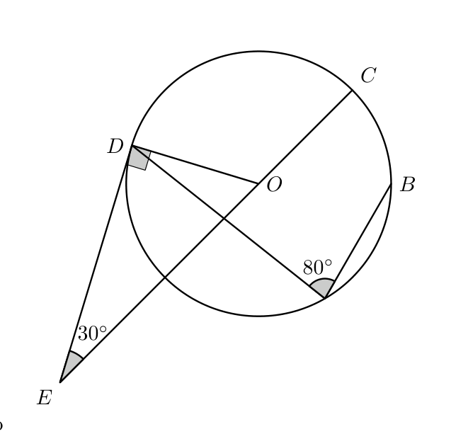 Circunferência com triângulo [ODE] retângulo em D