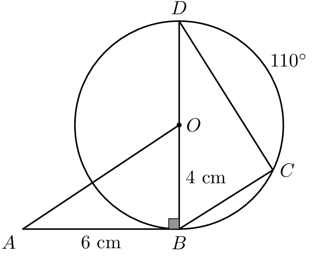 Circunferência com triângulo [ABO] retângulo em B