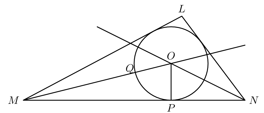 Triângulo [LMN] com circunferência inscrita
