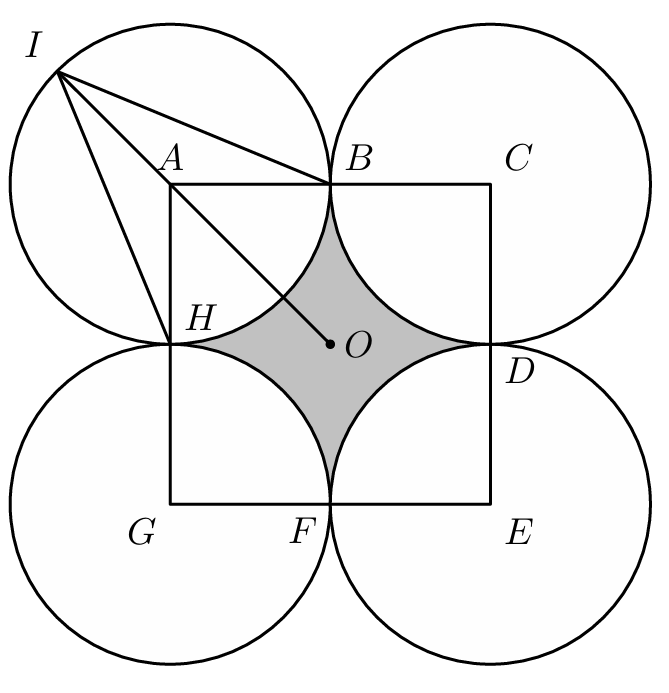 Quadrado [ACEG] com circunferências nos vértices