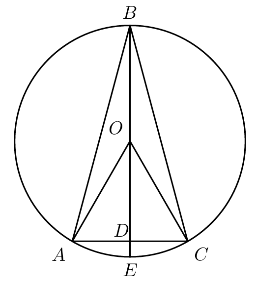 Circunferência com cordas iguais [AB] e [BC]