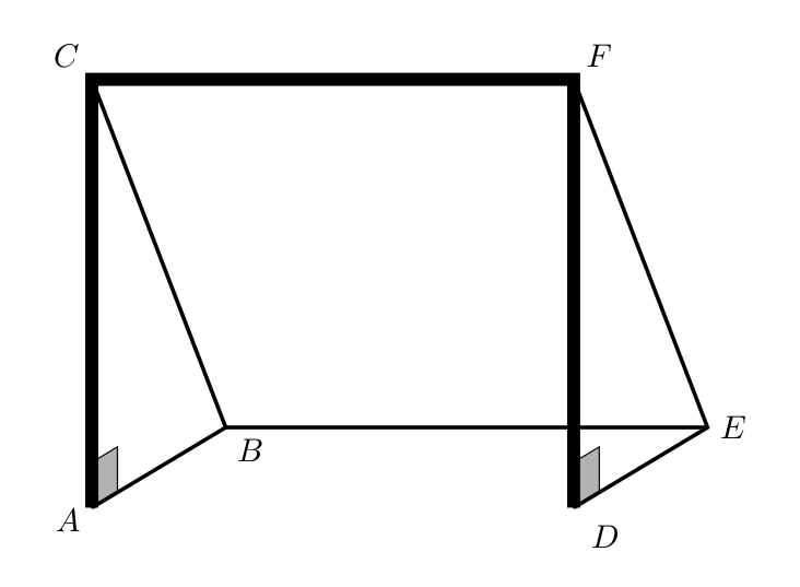 Esquema de uma baliza com triângulos retângulos
