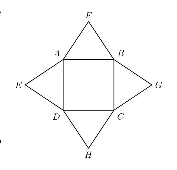 Planificação — quadrado e quatro triângulos