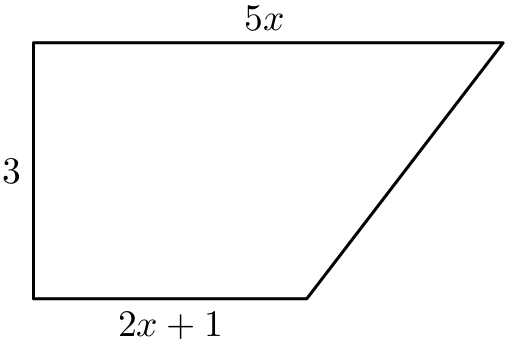 Trapézio retângulo de bases 5x e 2x+1 e altura 3