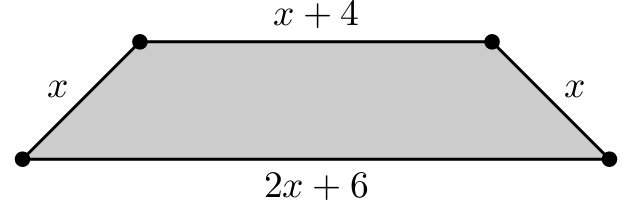 Trapézio de lados x, x+4, x e 2x+6