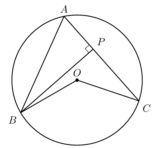 Circunferência de centro O com a corda [AC] e o segmento perpendicular [PB]