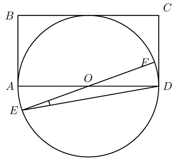 Retângulo [ABCD] e circunferência de centro O com os diâmetros [AD] e [EF]