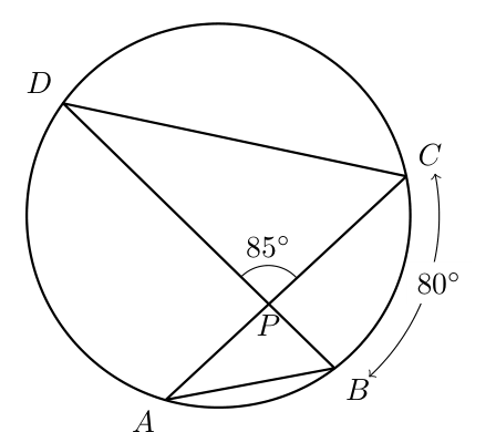 Circunferência com as cordas [AC] e [BD] que se intersetam no ponto P