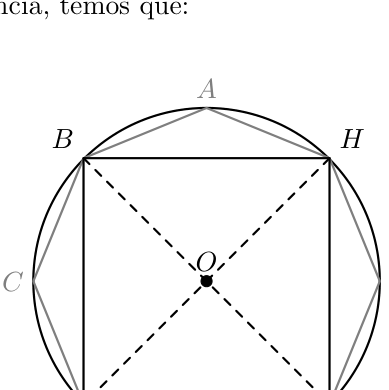 Resolução: octógono regular com as diagonais [BF] e [DH]
