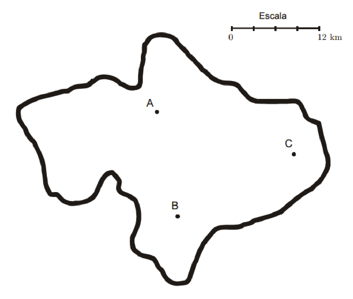 Mapa da zona com a localidade C