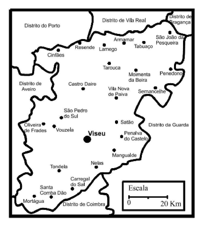 Mapa com Vila Nova de Paiva e a escala