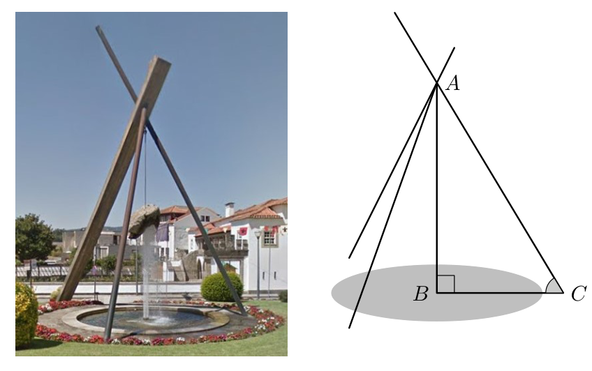 Fotografia da escultura Esforço e modelo geométrico com o triângulo [ABC]