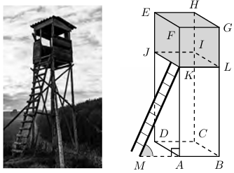 Fotografia da torre de vigia e esquema do prisma com a escada [KM]
